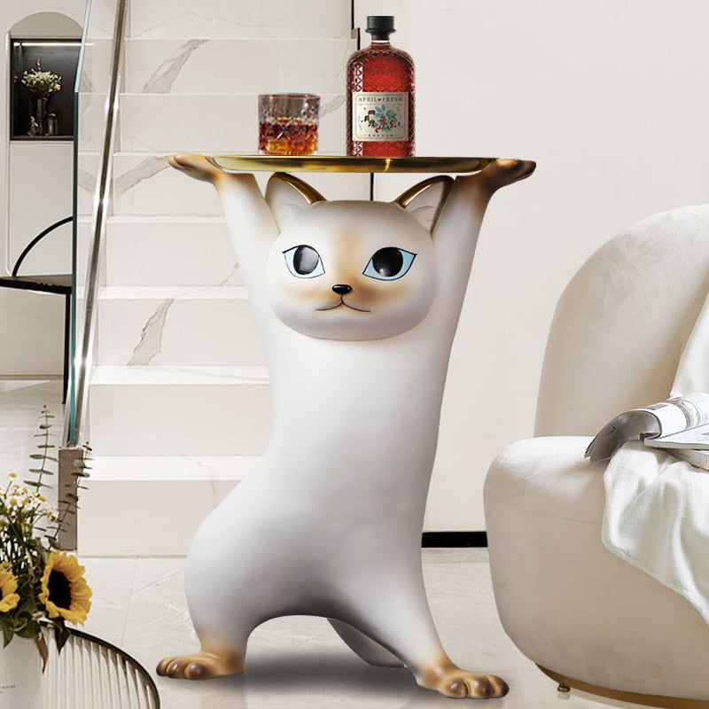 Sneaky Kitty Sculpture Tray Table