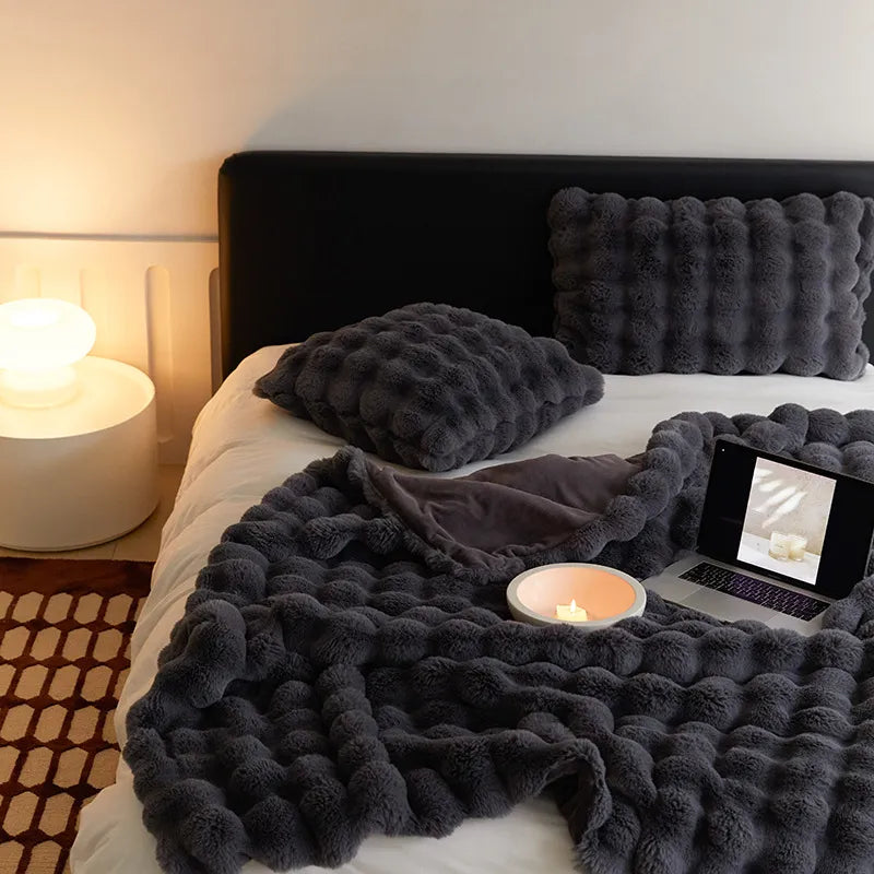Rabbit Faux-Fur Nordic Blanket Throw